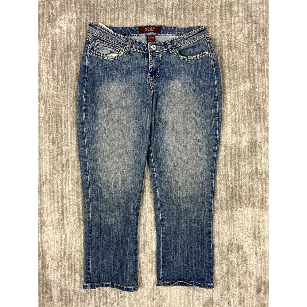 Sizzle Jeans Capri Womens 7 Blue Medium Wash Rhinestone Embellished Y2K Cropped